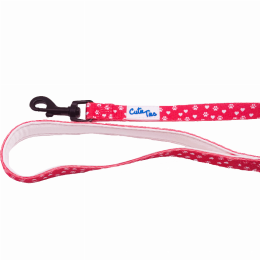 Cutie Ties Fun Design Dog Leash (Color: Paw Prints & Hearts Red)
