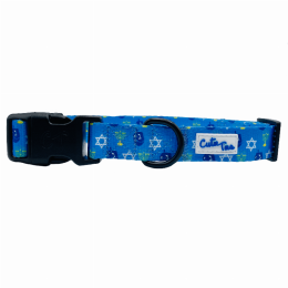 Cutie Ties Fun Design Dog Collar (Color: Hanukkah Blue Dreidel)