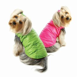 Reversible Parka Vest with Ruffle Trims (Color: Lime/Pink)