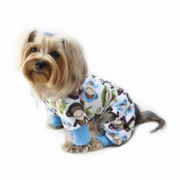 Ultra Soft Plush Minky Monkey Pajamas (Color: Blue)