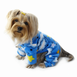 Stars and Clouds Fleece Turtleneck Pajamas (Color: Blue)