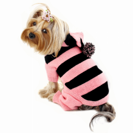 Stripy Bodysuit with Long Hoodie and Pompom (Color: )