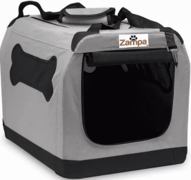 Zampa Pet Portable Crate, Comes with A Carrying Case (Color: Grey)