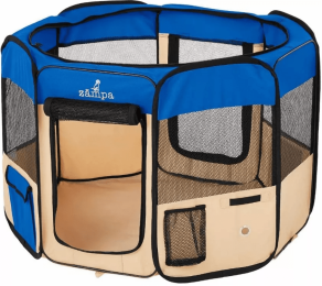 Zampa Portable Foldable Pet playpen Exercise Pen Kennel + Carrying Case (Color: Blue)