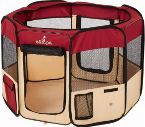 Zampa Portable Foldable Pet playpen Exercise Pen Kennel + Carrying Case (Color: Red)