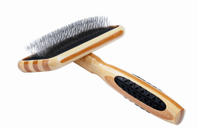 Bass Brushes- De-matting Pet Brush (Medium Slicker Style /Striped Finish) (Color: Striped Bamboo)