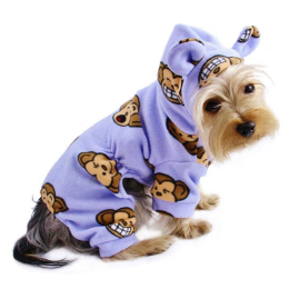 Adorable Silly Monkey Fleece Dog Pajamas/Bodysuit with Hood (Color: Lavender)