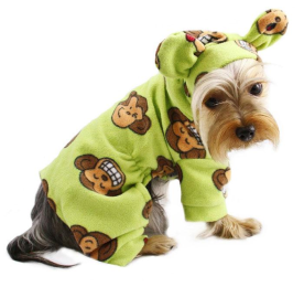 Adorable Silly Monkey Fleece Dog Pajamas/Bodysuit with Hood (Color: Lime)