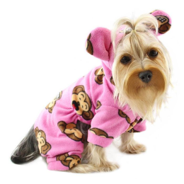 Adorable Silly Monkey Fleece Dog Pajamas/Bodysuit with Hood (Color: Pink)