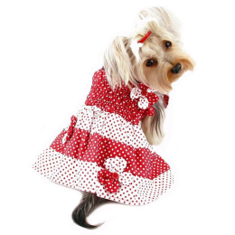 Red & White Polka Dots Sundress with Contrasting Flowers (Color: Red/White)