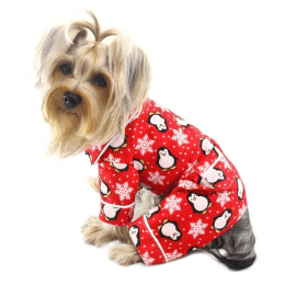 Penguins & Snowflake Flannel PJ with 2 Pockets (Color: Red)