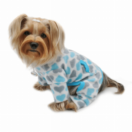Blue & Gray Hearts Fleece Turtleneck Pajamas (Color: Blue)